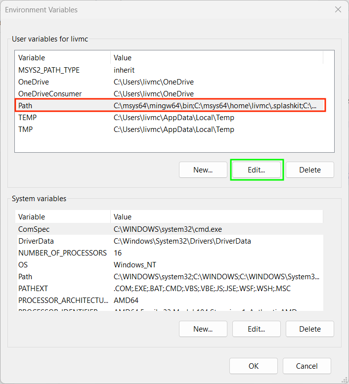 Edit Path Variable